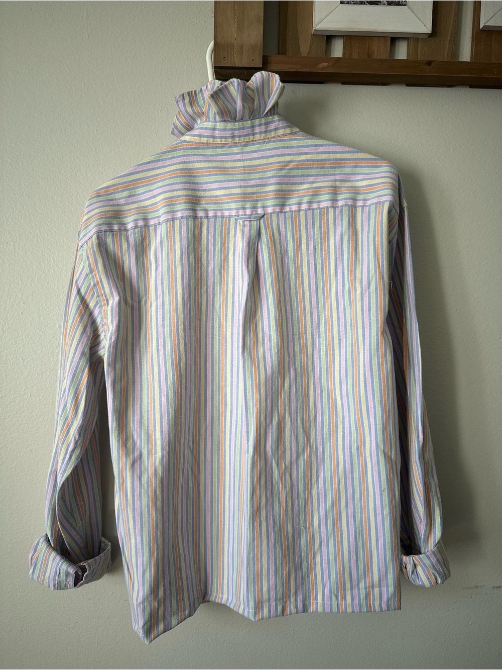 Ralph Lauren Pastel Multistripe Ruffle-Collar Button Shirt Upcycled - Picture 4 of 4